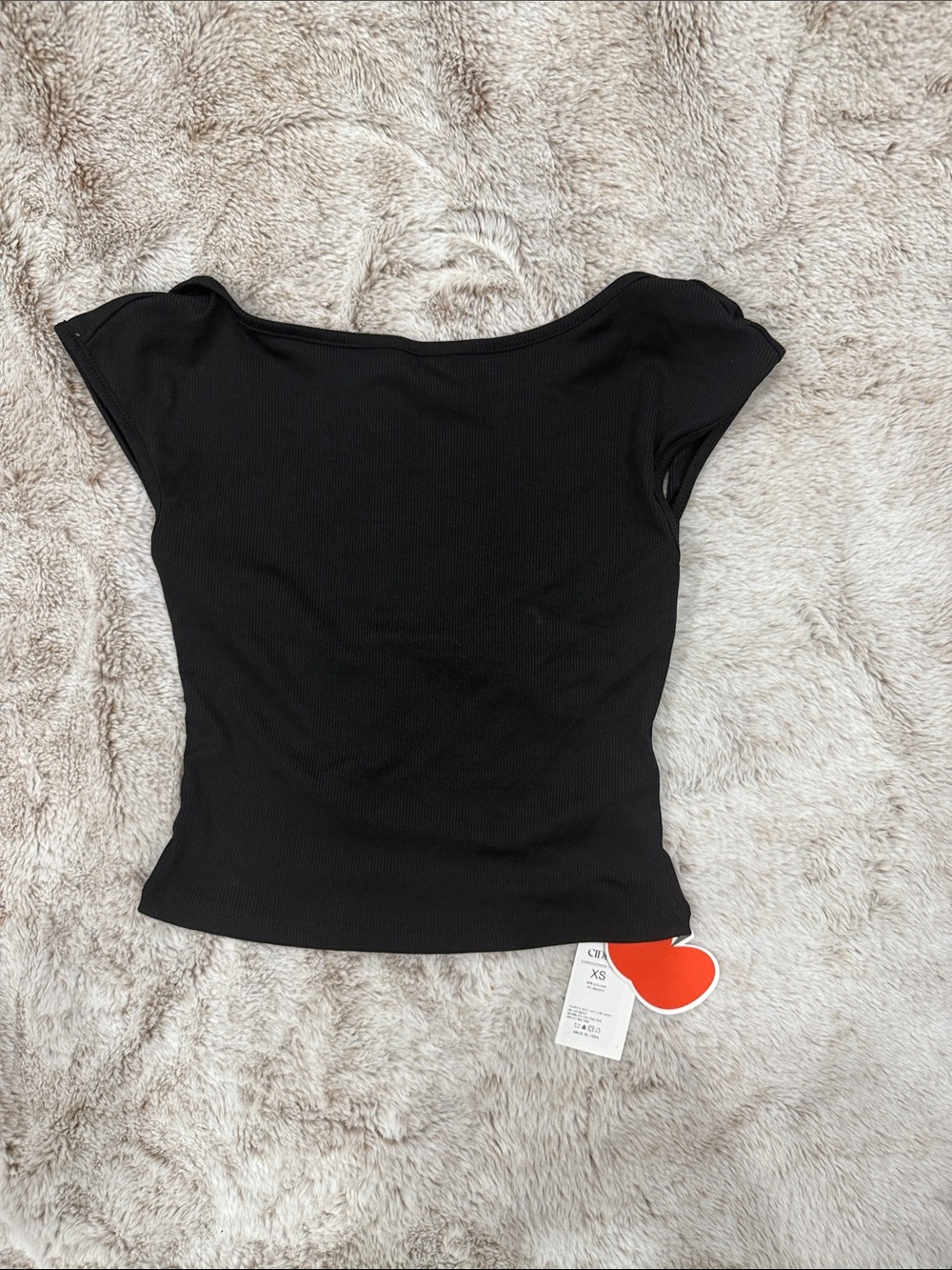 Cider Black Ribbed Scoop Neck Short Sleeve Top with Low Back